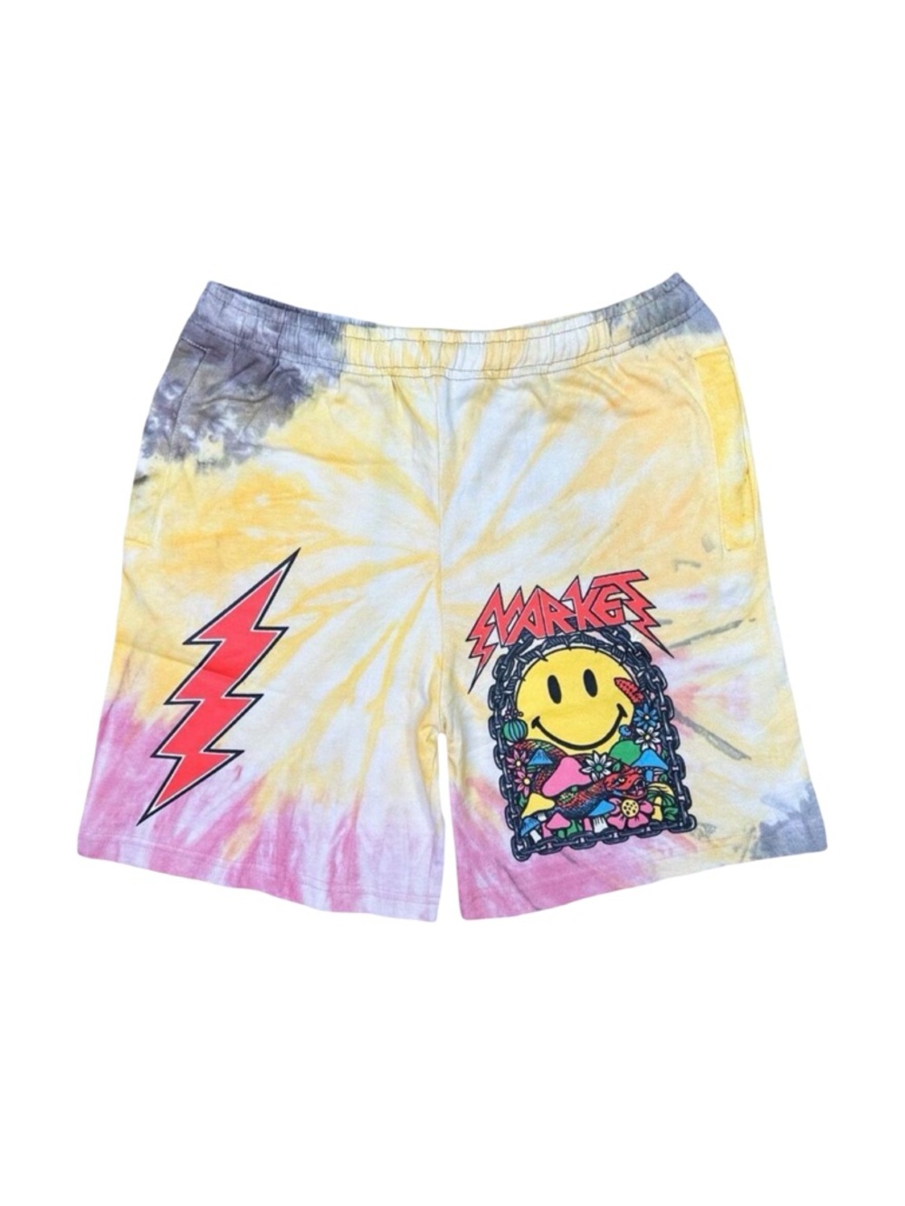 Market Smiley Iron Market Logo Print Tie Dye Shorts - Size Large